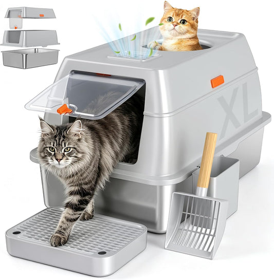 Spacious Stainless Cat Litter Box